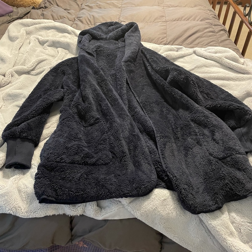 Trendy teddy bear open front hooded coat